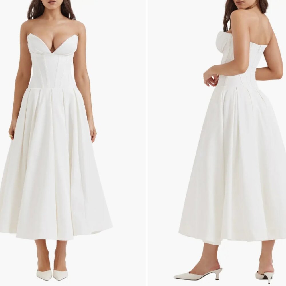 House of CB White Strapless Midi Dress